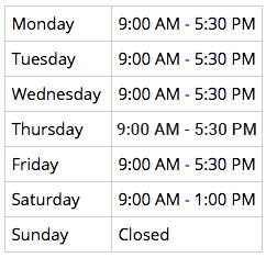 Opening Hours Schedule